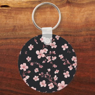 Mjuk Baby Rosa Mini Sakura Mönster på Svart - Deli Nyckelring