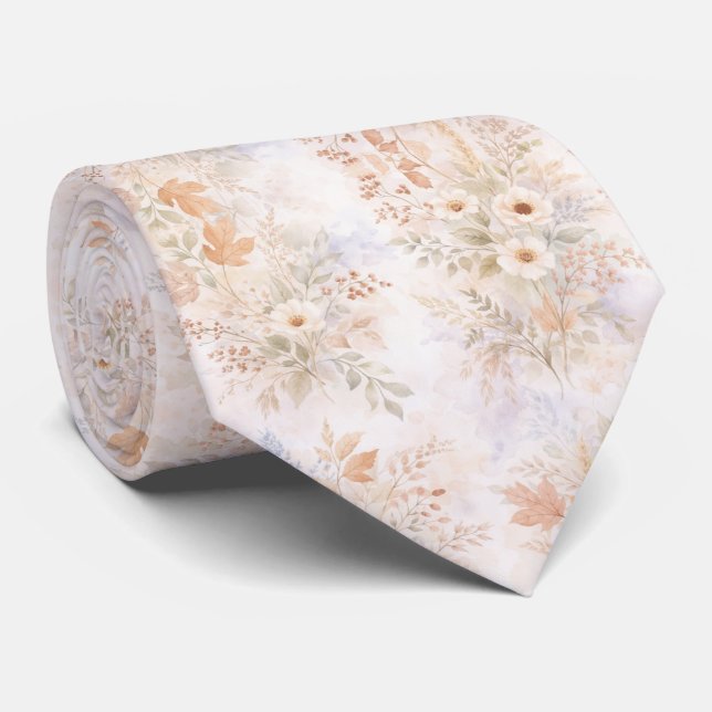 Mjuk Beige Akvarell Blommig Slips (Rullad)