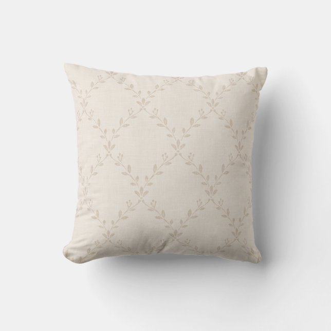 Mjuk Beige Boho Blommig Trädgårdsmönster Kudde (Framsida)