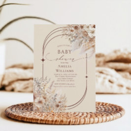 Mjuk Beige Boho Elegant Blommig Båge Bebisens Förs Inbjudningar