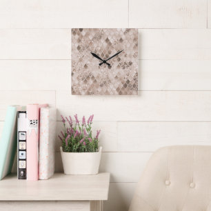 Mjuk Beige Brun Havsfru Fjäll Glam 1 Fyrkantig Klocka
