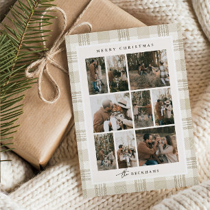 Mjuk Beige Gingham Fotokollage Julkort
