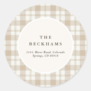 Mjuk Beige Gingham Jul Returadress Runt Klistermärke