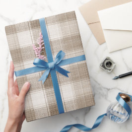 Mjuk Beige Kräm Fönsterruta Linne Rutigt Mönster Presentpapper