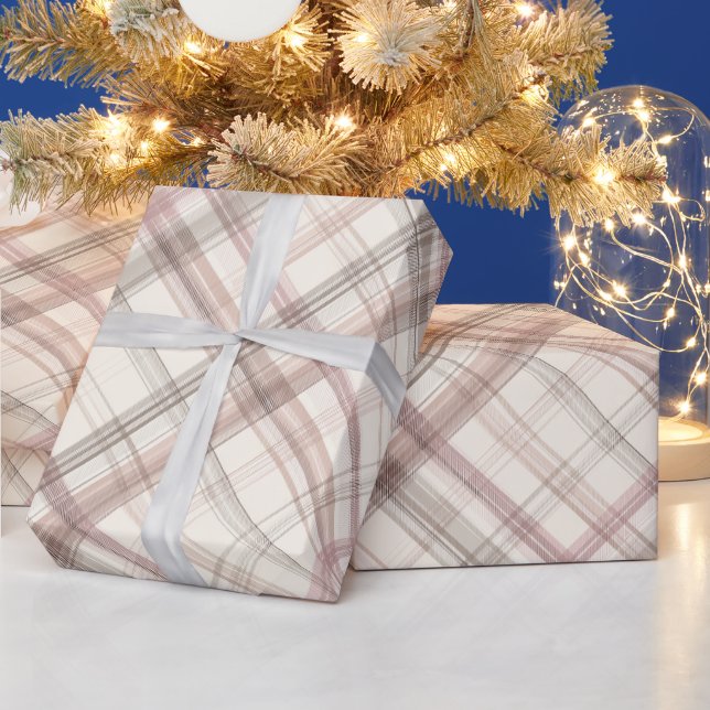 Mjuk Beige Rosa Romantisk Gingham Rutig Mönster Presentpapper (Helgdagar)