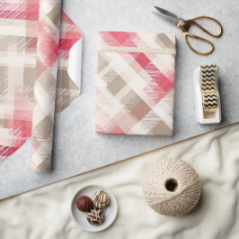 Mjuk Beige Rosa Romantisk Gingham Rutigt Mönster Presentpapper