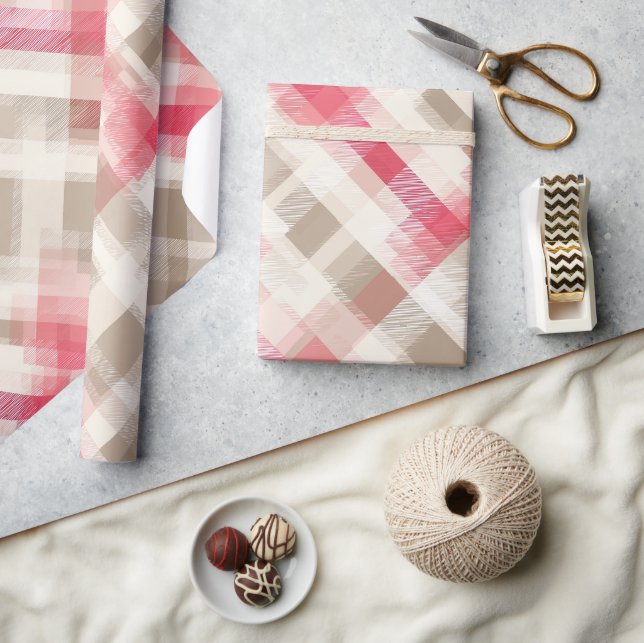 Mjuk Beige Rosa Romantisk Gingham Rutigt Mönster Presentpapper (Hantverk)