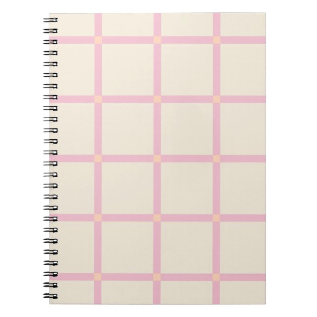 Mjuk Beige & Rosa Rutigt Mönster Anteckningsbok (Framsidan)