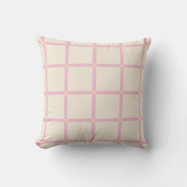 Mjuk Beige & Rosa Rutigt Mönster Kudde (Framsida)