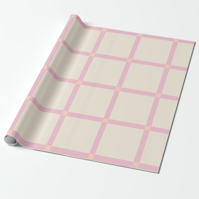 Mjuk Beige & Rosa Rutigt Mönster Presentpapper (Utrullad)