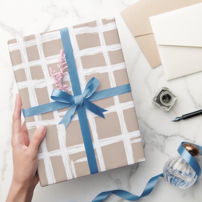 Mjuk Beige Rutnät Ivory Geometriskt Mönster Presentpapper (Gifting)