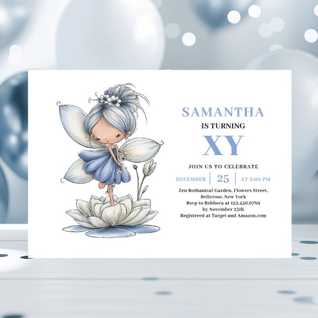 Mjuk Blå Älvflicka 6-års Födelsedagspastell inbjud Inbjudningar (Soft Blue Fairy Girl 6th Birthday Pastel invitation)