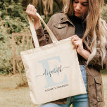 Mjuk, blå, anpassad, Brudens sida Bridesmaid Gift Tygkasse<br><div class="desc">Tittar du för perfekten till dina brudtärnor? Se bara på vår blåblå personlig tote bags! Varje säck är personlig med ditt brudgumms initialer och kan tillverkas i valfri färg. Perfekt för att ha med dig all din utrustning för bröllopsdagen gör tote bags underbara gåvor till ungfruar party, möhippor eller till...</div>