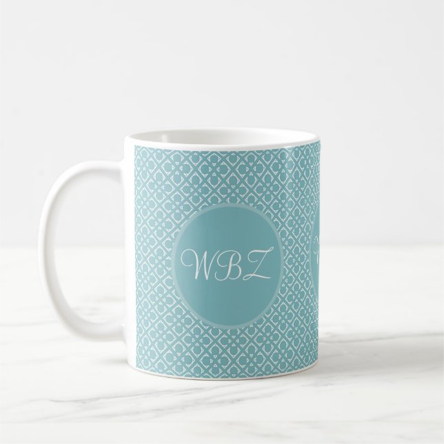 Mjuk blå Anpassningsbar Initialer-kaffe Mugg (Vänster)