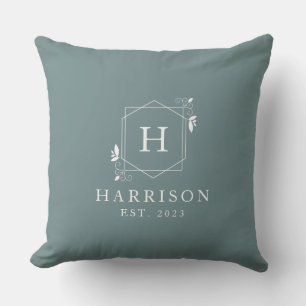 Mjuk blå Anpassningsbar Modern Rustic Monogram Ini Kudde