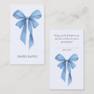 Mjuk blå båge pojke baby shower blöja lotteri tilläggskort