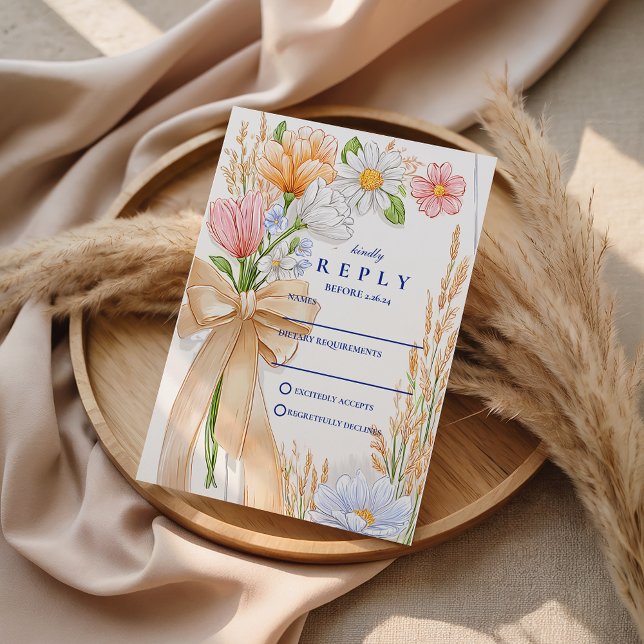 Mjuk Blå Band Floral Bröllop OSA Kort (Skapare uppladdad)