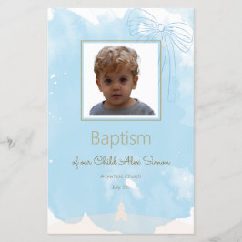 Mjuk blå baptism-meny med Guld-accenter