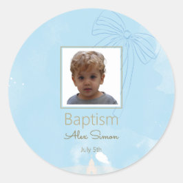 Mjuk blå baptismmärke med Guld-accenter Runt Klistermärke