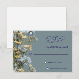Mjuk Blå Blommig Grå Klassisk Bröllop RSVP OSA Kort