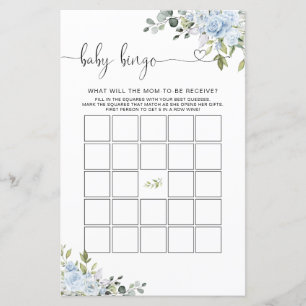 Mjuk Blå Botanisk Bebis Shower Baby Bingo Spel