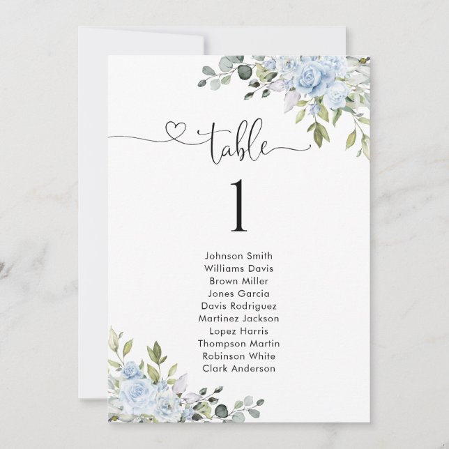 Mjuk Blå Botanisk Bord Nummer Sittplatskarta (Framsida)