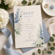 Mjuk Blå Botanisk Bröllops-RSVP-Kort
