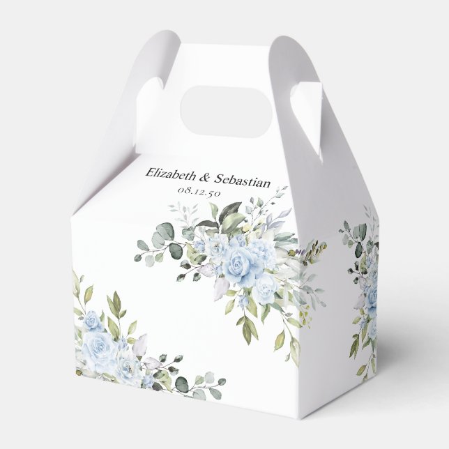 Mjuk Blå Botanisk Bröllopspresentlåda Presentaskar (Framsidan Sidan)