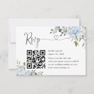 Mjuk Blå Botanisk Bröllopswebbplats QR-kod RSVP OSA Kort