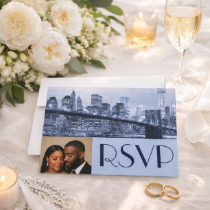 Mjuk Blå Brooklyn Bridge Bröllops RSVP Inbjudningar