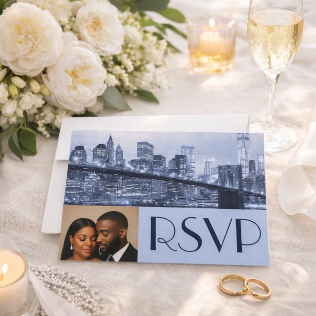 Mjuk Blå Brooklyn Bridge Bröllops RSVP Inbjudningar (Skapare uppladdad)