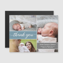 Mjuk blå Chic Nyfödda foton Namn Baby Shower Magnetisk Inbjudningskort
