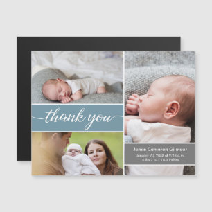 Mjuk blå Chic Nyfödda foton Namn Baby Shower Magnetisk Inbjudningskort