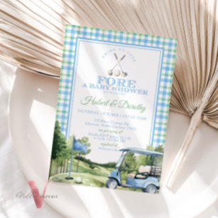Mjuk blå Grönt PAR-TEE Golf Baby Shower Inbjudan