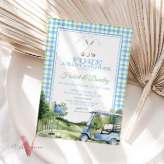 Mjuk blå Grönt PAR-TEE Golf Baby Shower Inbjudan