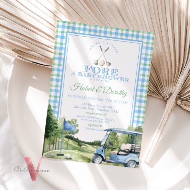 Mjuk blå Grönt PAR-TEE Golf Baby Shower Inbjudan (Skapare uppladdad)