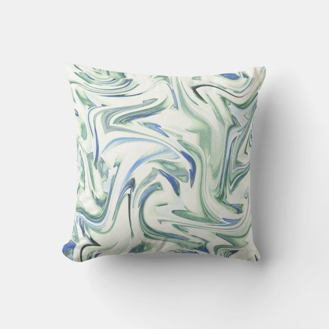Mjuk blå Grönt Vattenfärg Swirl-Abstrakt Kudde (Framsida)