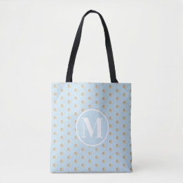 Mjuk blå Guld Polka dots White Monogram Tygkasse