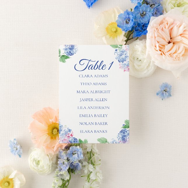 Mjuk blå Hydrangea Bröllopsplatskort Bordsnummer (Skapare uppladdad)