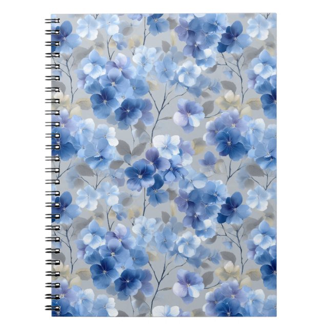 Mjuk Blå Hydrangea Grå Blommönster Anteckningsbok (Framsidan)