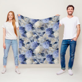 Mjuk Blå Hydrangea Grå Blommönster Fleecefilt