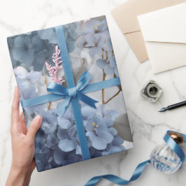 Mjuk Blå Hydrangea Grå Blommönster Presentpapper