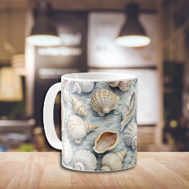 Mjuk Blå Kustnära Snigelskal Vattenfärg Kaffemugg