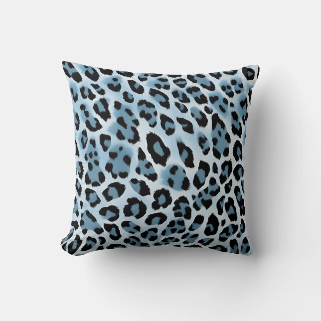 Mjuk blå leopard Skriv ut Kudde (Framsida)