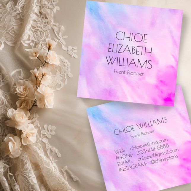Mjuk blå Lila Abstrakt för målning av vattenfärg Fyrkantigt Visitkort (Beautiful custom watercolor square business cards)