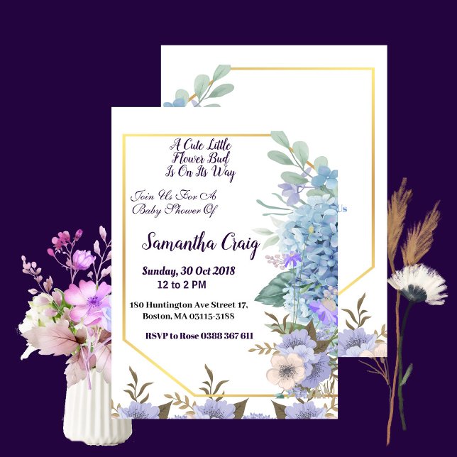 Mjuk blå liten blomma Hydrangea Baby Shower Inbjudningar (Soft Blue Little Flower Bud Hydrangea Baby Shower Invitation)