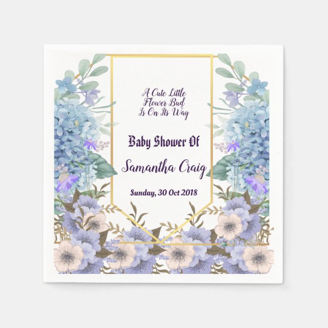 Mjuk blå liten blomma Hydrangea Baby Shower Pappersservett (Framsidan)
