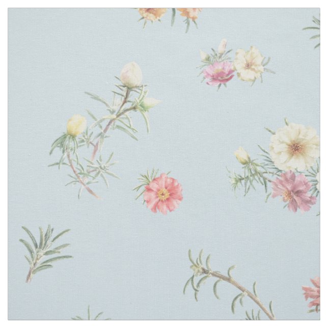 Mjuk Blå Mossros Vattenfärg Blommig Tyg (Provkarta)