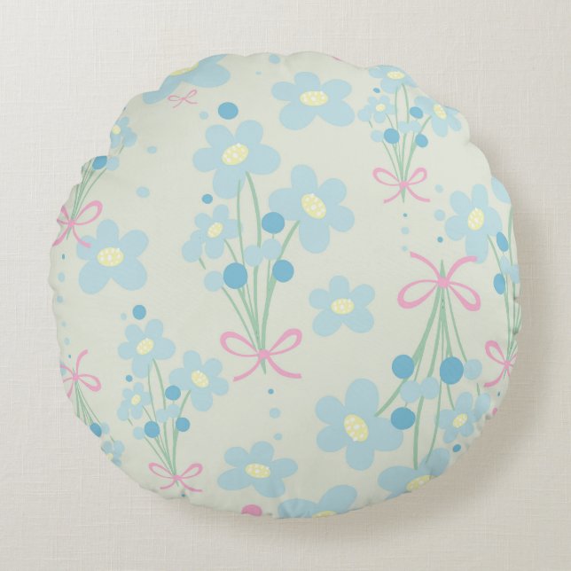 Mjuk blå och Rosa harmoni Rund Kudde (Framsidan)