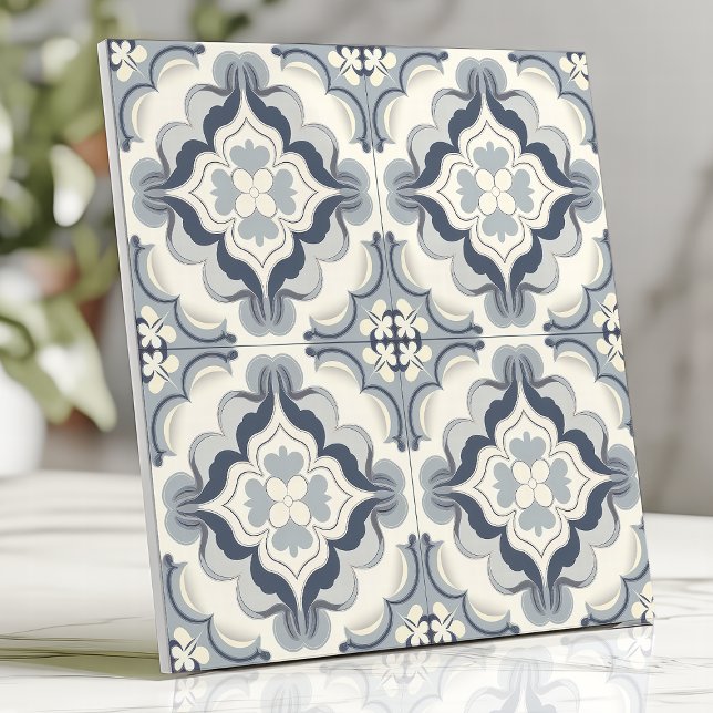 Mjuk blå och vit Blommigt marockansk Kakelplatta (Skapare uppladdad)